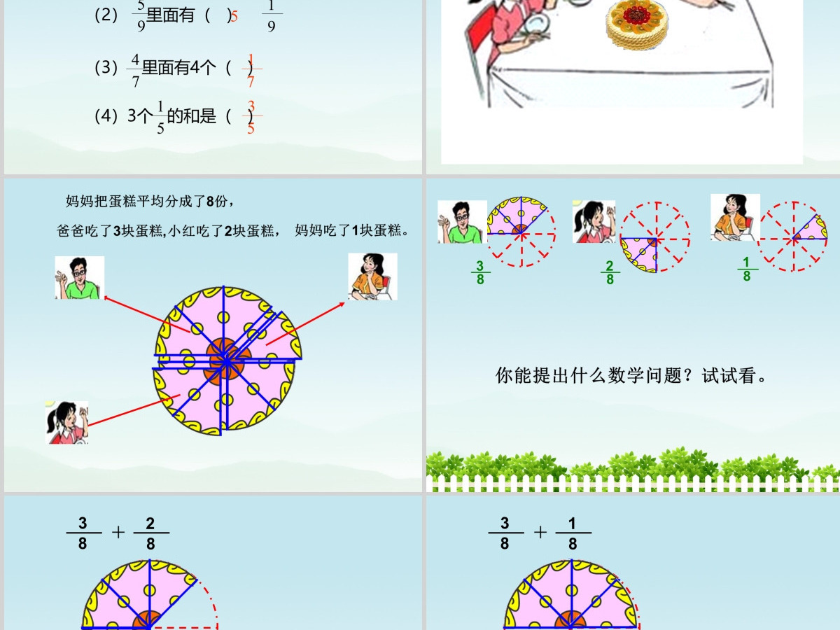 人教版小学数学五年级下册第五单元同分母分数加减法第1课时ppt 人教版小学数学五年级下册第五单元同分母分数加减法第1课时ppt