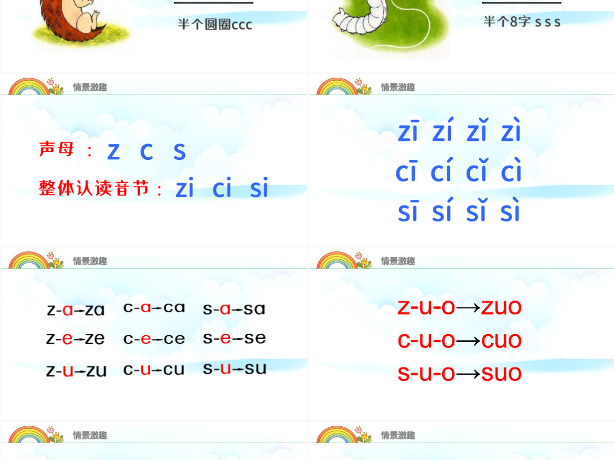 人教版小学一年级语文上册第二章汉语拼音（七）：z、c、s（含配套教案）课件PPT
