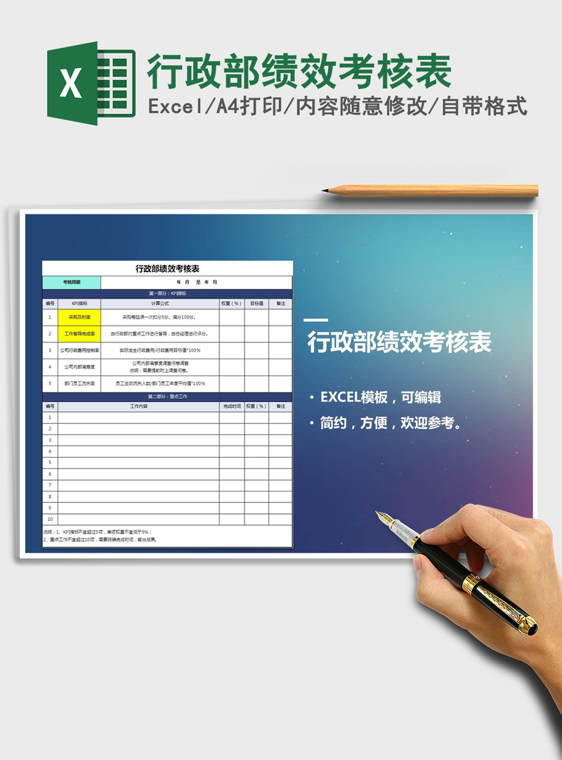 2022年行政部绩效考核表