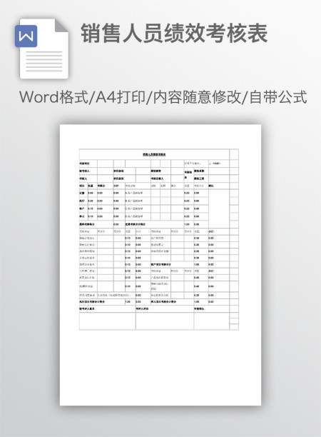 销售人员绩效考核表