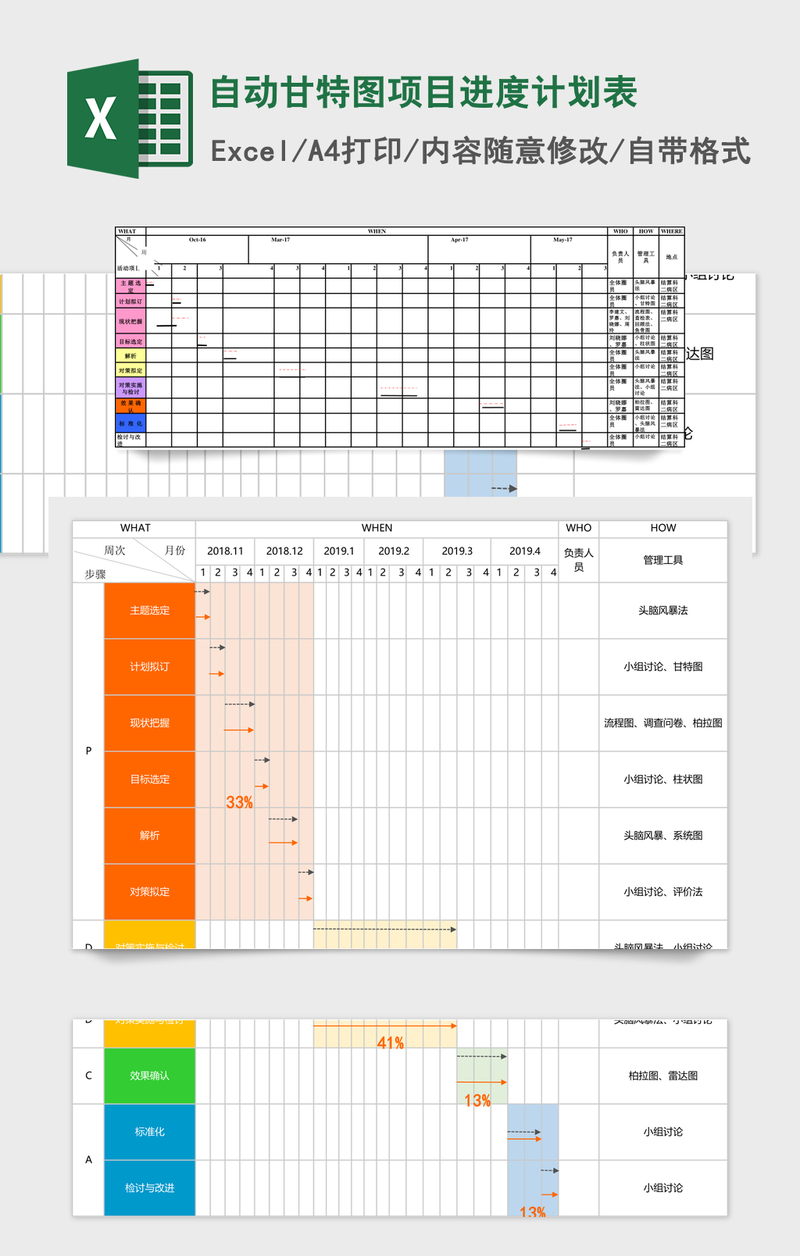 自动甘特图项目进度计划表Excel模板 自动甘特图项目进度计划表Excel模板