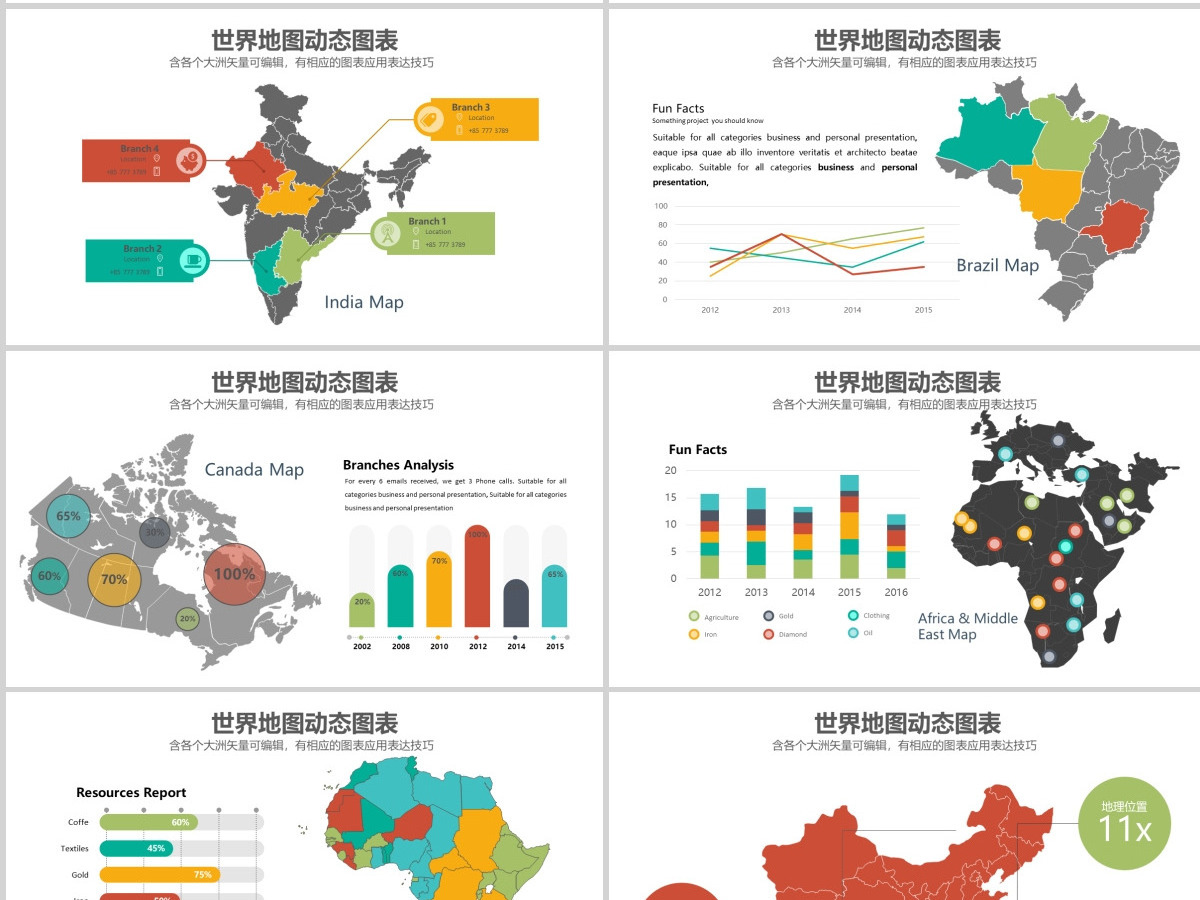 动态世界地图矢量可编辑PPT版本