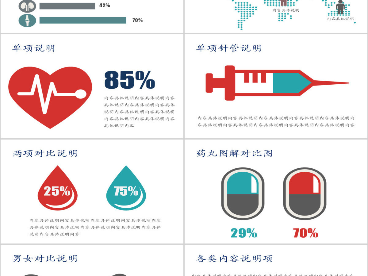 扁平化医学医疗PPT图表合集(39P)