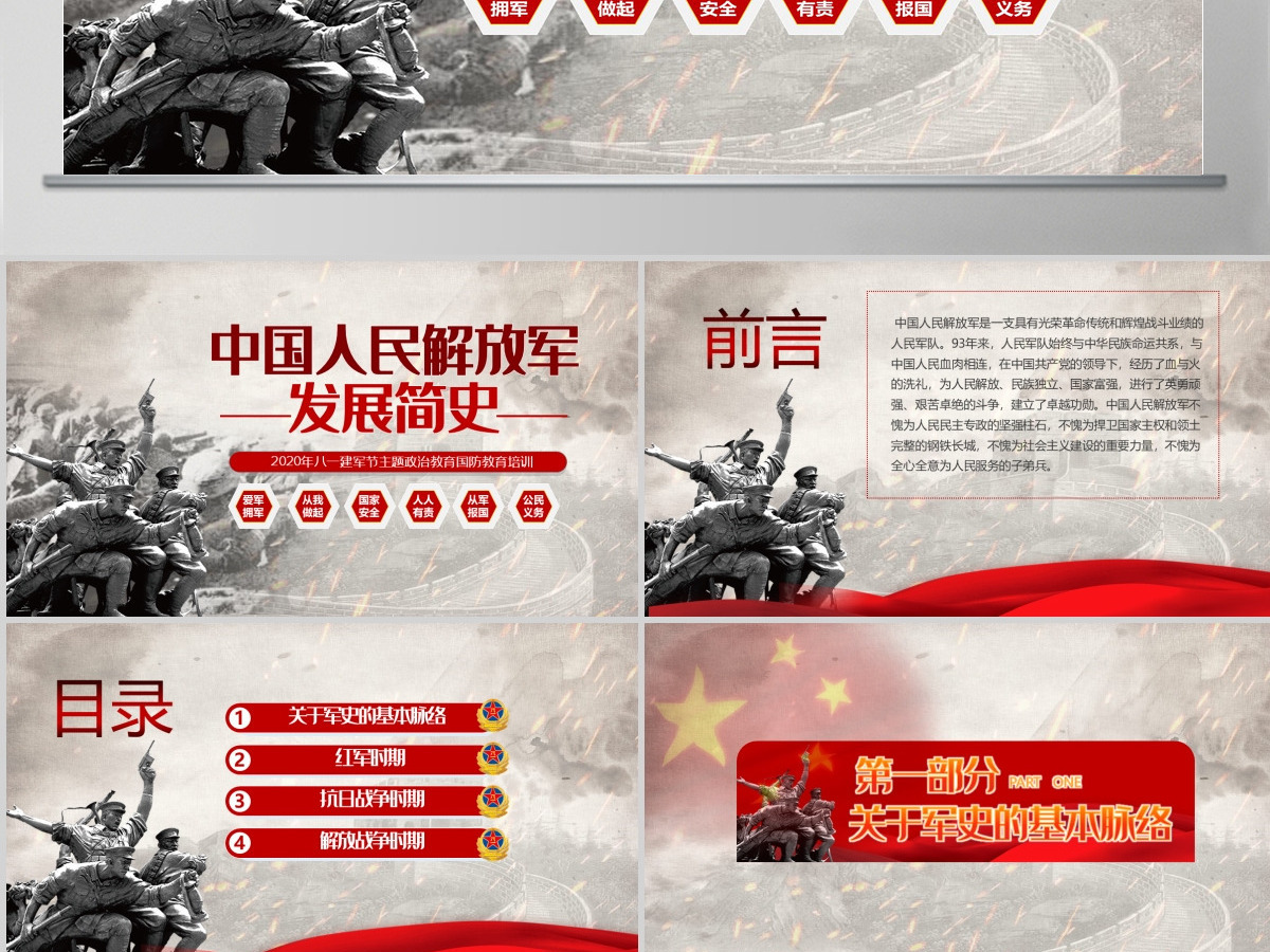 2020八一建军节中国人民解放军发展简史国防教育部队教育爱国主义教育PPT模板 2020八一建军节中国人民解放军发展简史国防教育部队教育爱国主义教育PPT模板