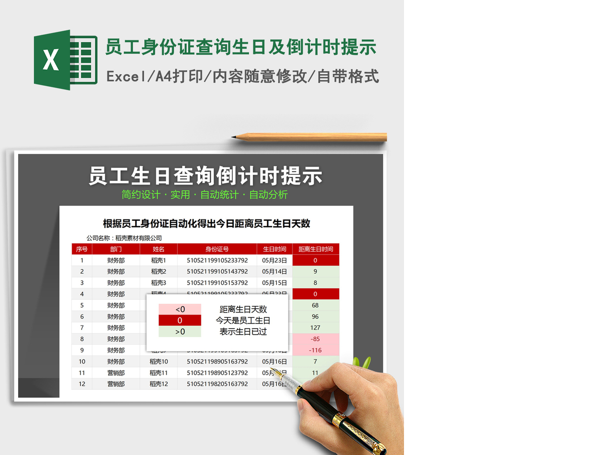 2021年员工身份证查询生日及倒计时提示