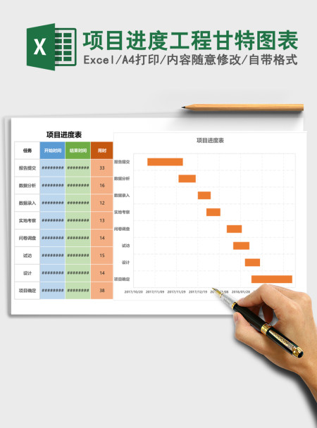 项目进度工程甘特图表Excel模板