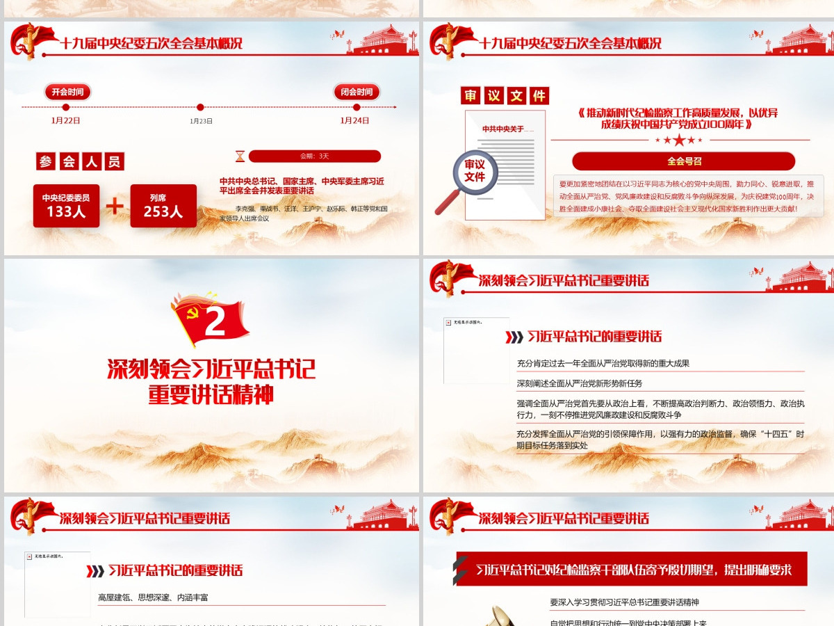 简洁风十九届中央纪律检查委员会第五次全体会议公报PPT-含讲稿
