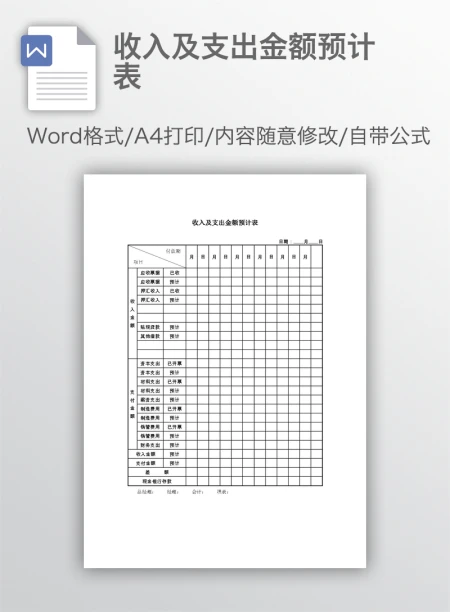 收入及支出金额预计表
