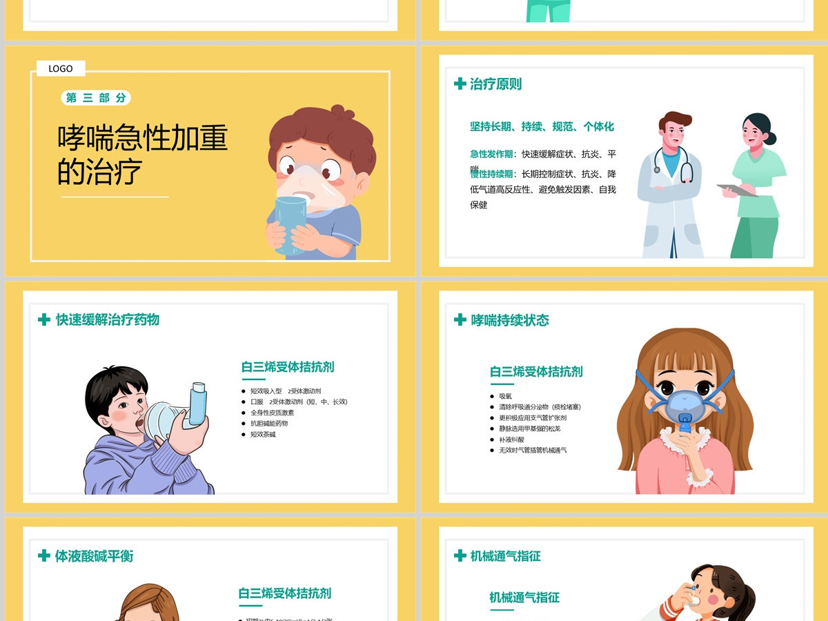2022儿童哮喘知识讲解清新医疗风医学知识讲解通用课件PPT模板