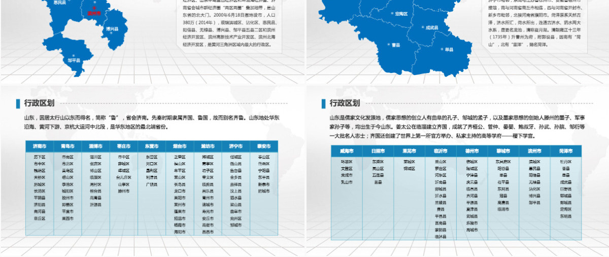 济南市地图PPT山东省含区县可编辑可填充矢量分层地图PPT模板