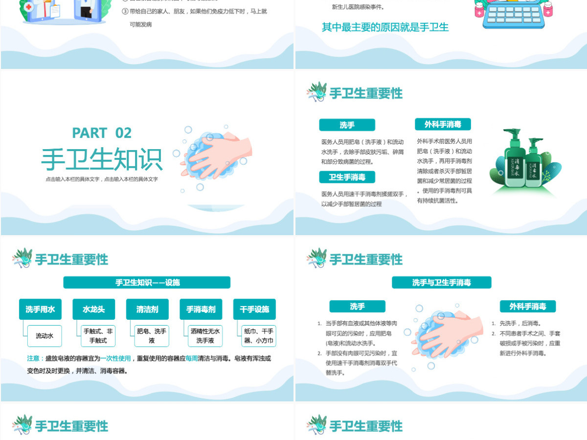 2022手卫生知识培训课件卡通风医护人员手卫生知识培训讲座专题课件模板PPT