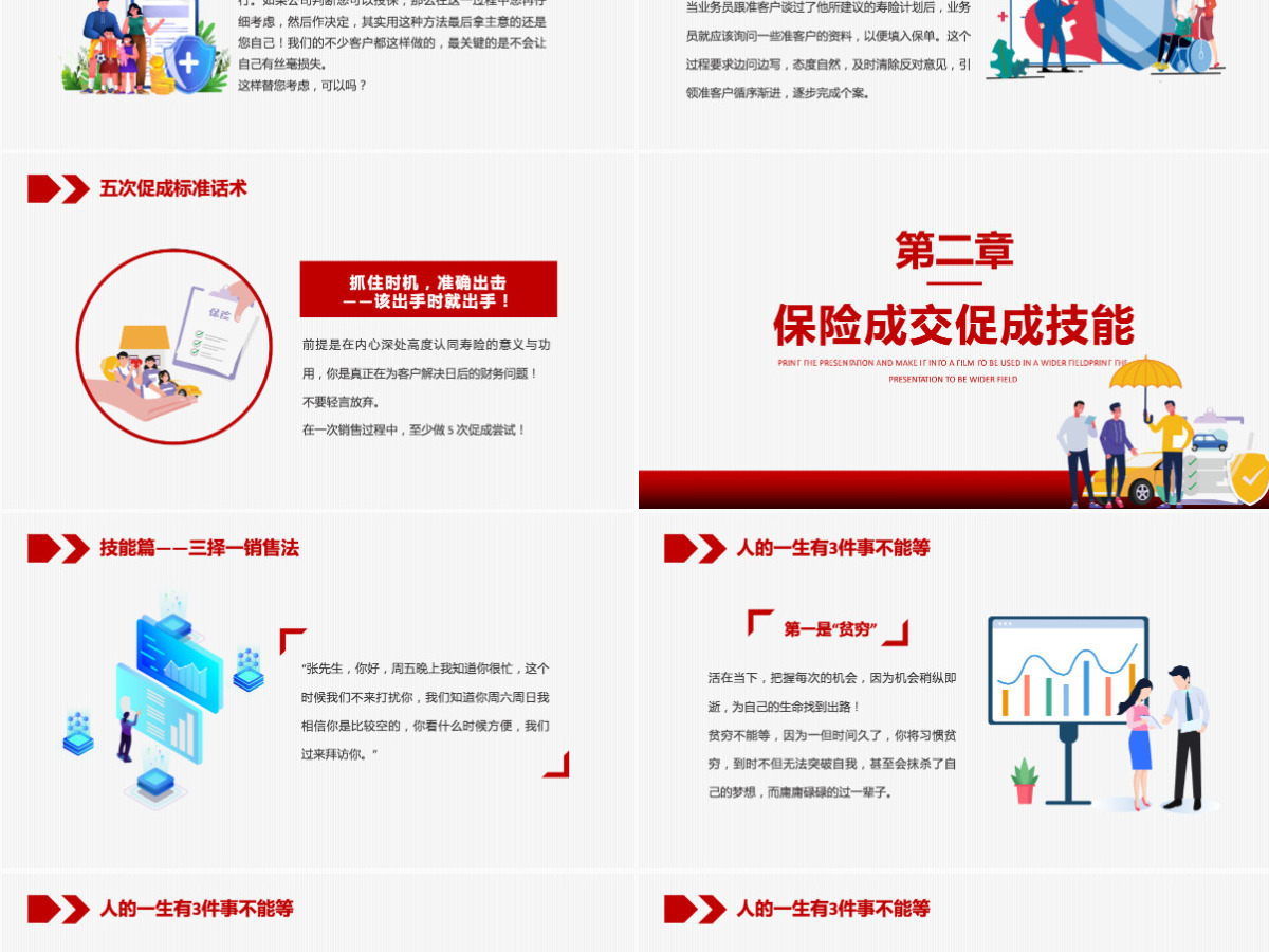 红色简约风2022保险营销促成话术保险行业五次促成标准化术培训PPT模板