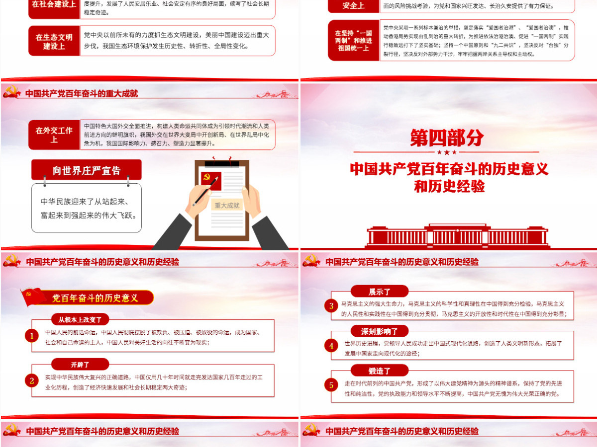 全面总结学习党的百年奋斗重大成就和历史经验简洁风十九届六中全会公报内容介绍党课课件PPT-含讲稿