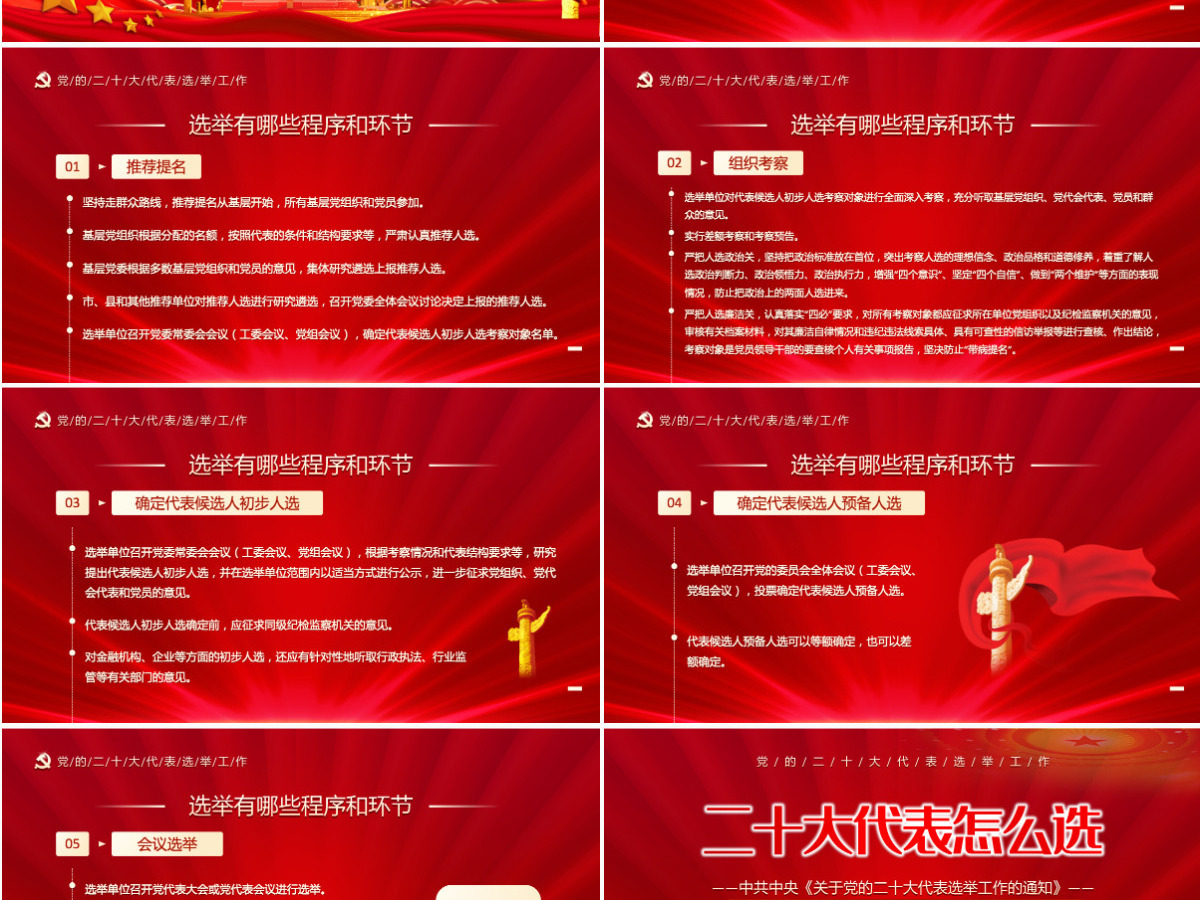 二十大代表怎么选红色简约风中共中央《关于党的二十大代表选举工作的通知》专题党课课件PPT-含讲稿