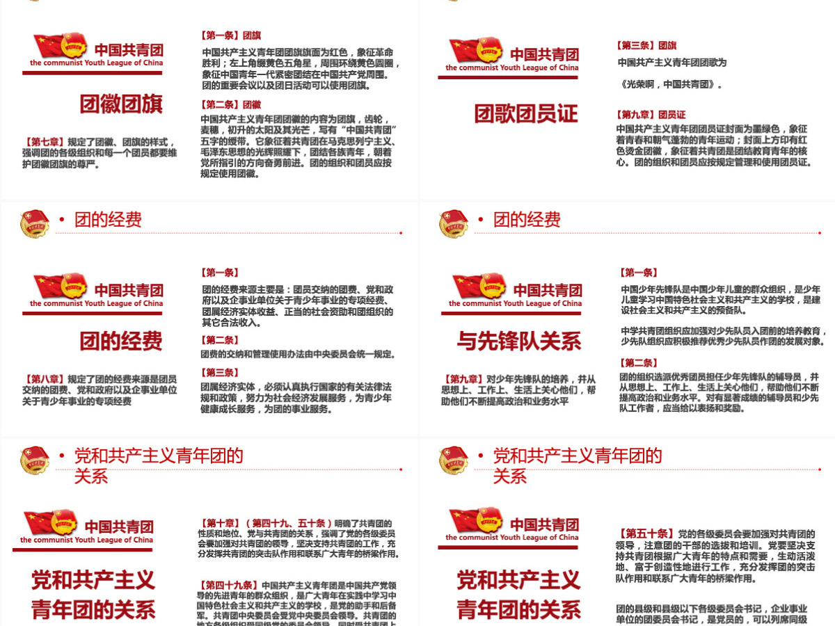 中国共青团团章学习解读红色大气共青团团支部主题党课课件模板PPT