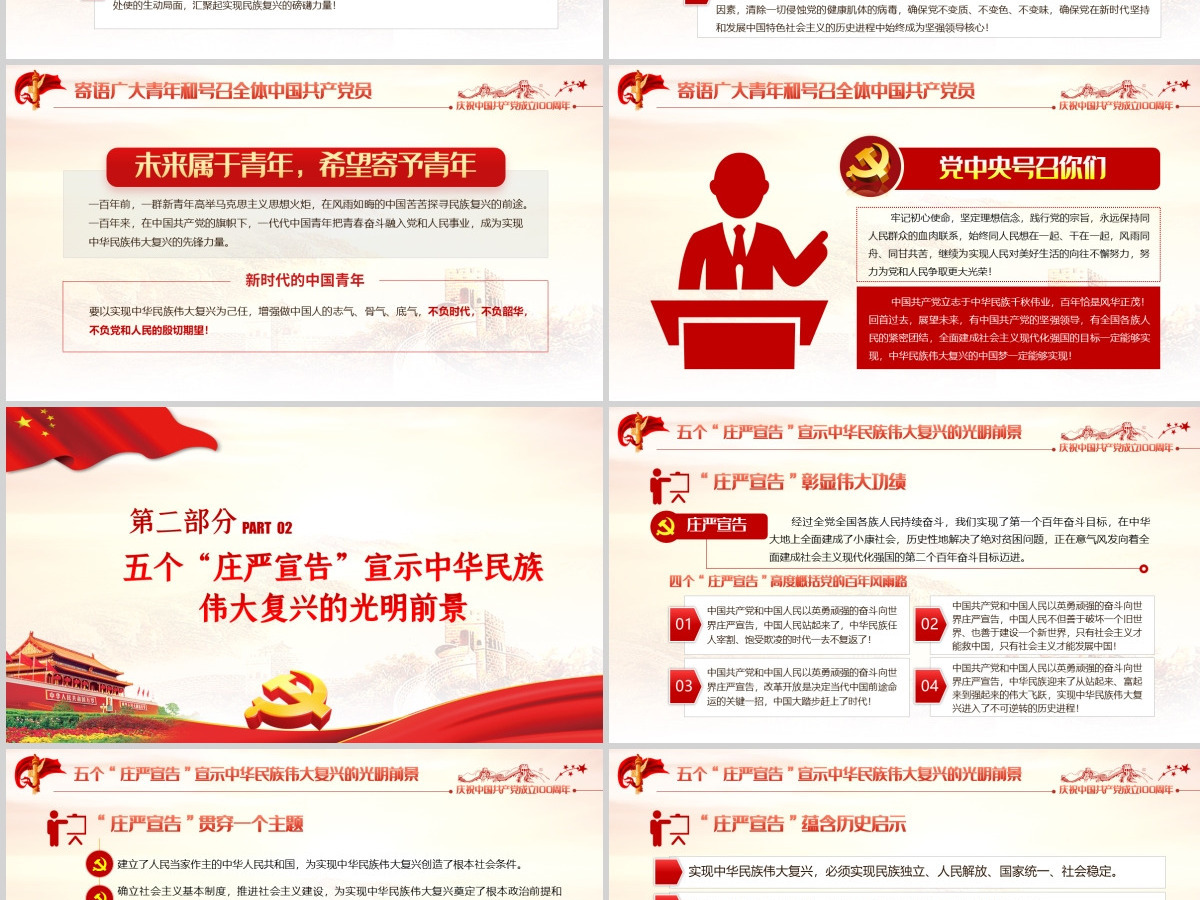 2021五个“庄严宣告”振奋人心PPT学习贯彻习近平总书记七一讲话PPT
