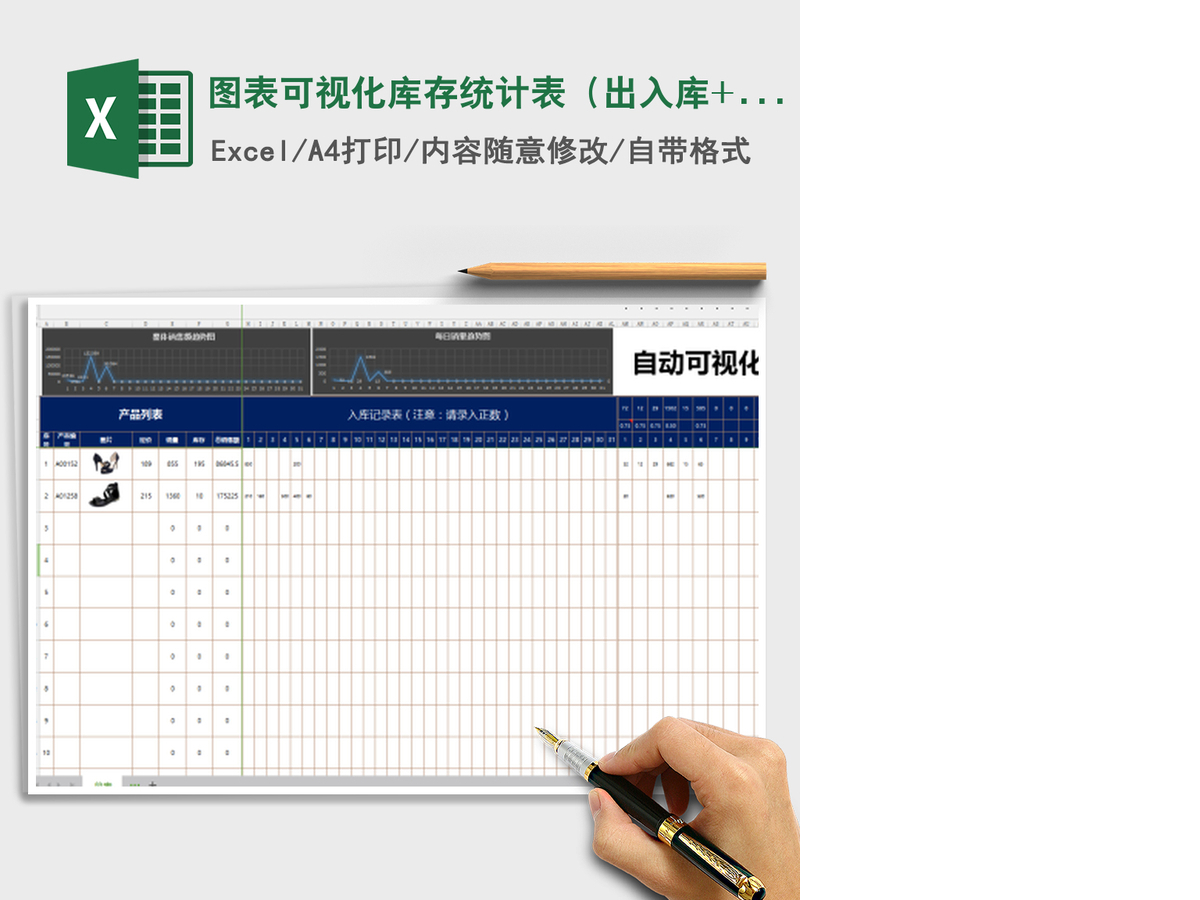 2021年图表可视化库存统计表(出入库+销售统计+定价表+自动 2021年图表可视化库存统计表(出入库+销售统计+定价表+自动