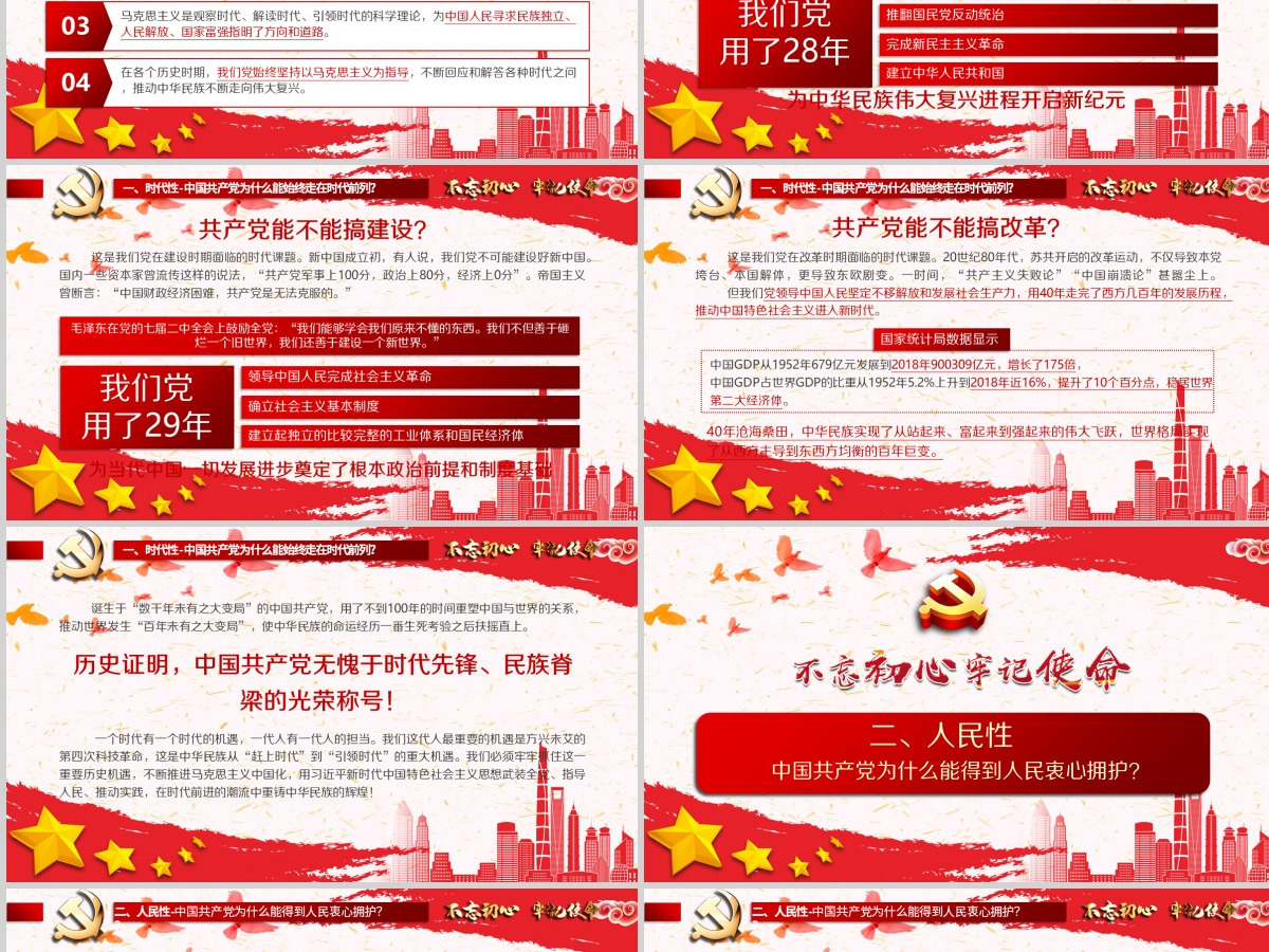 开展不忘初心牢记使命-百年大党何以风华正茂教育专题党课PPT模板-含讲稿