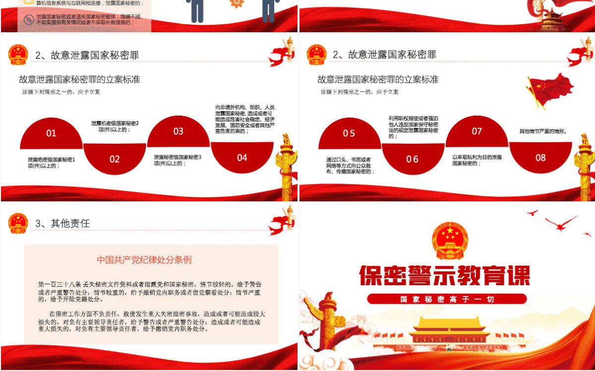 保密警示教育党课红色党政风基层党政单位保密近视教育专题党课课件模板PPT