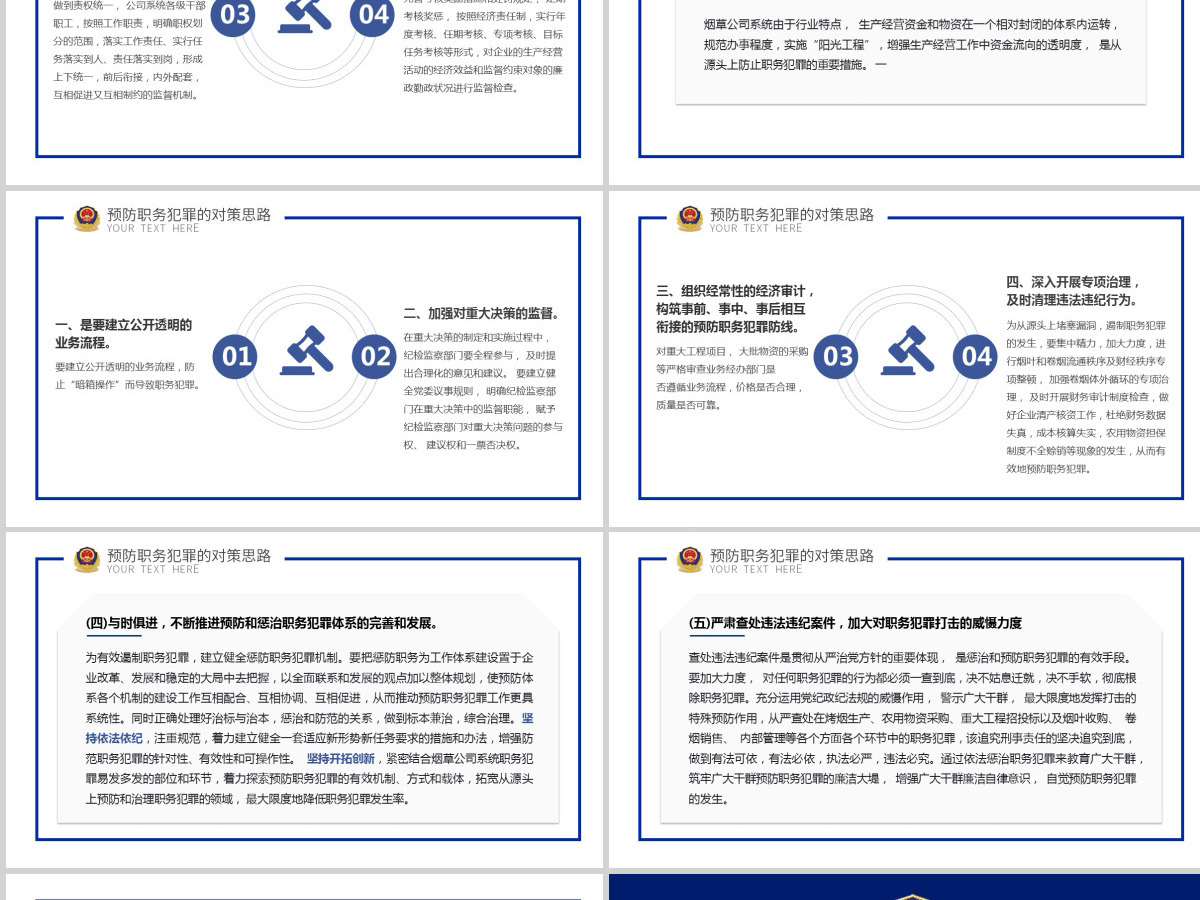 2021蓝色浅谈烟草系统预防职务犯罪的对策和思考庄严大气军警PPT模板