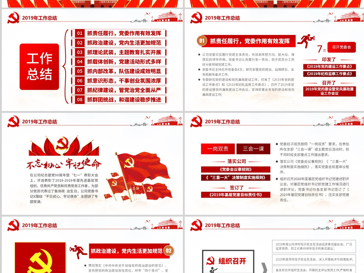 原创2020国有企业基层机关党支部党建工作总结计划PPT