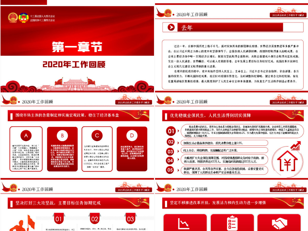 红色2021全国全国两会政府工作报告全文学习PPT模板-含讲稿 红色2021全国全国两会政府工作报告全文学习PPT模板-含讲稿