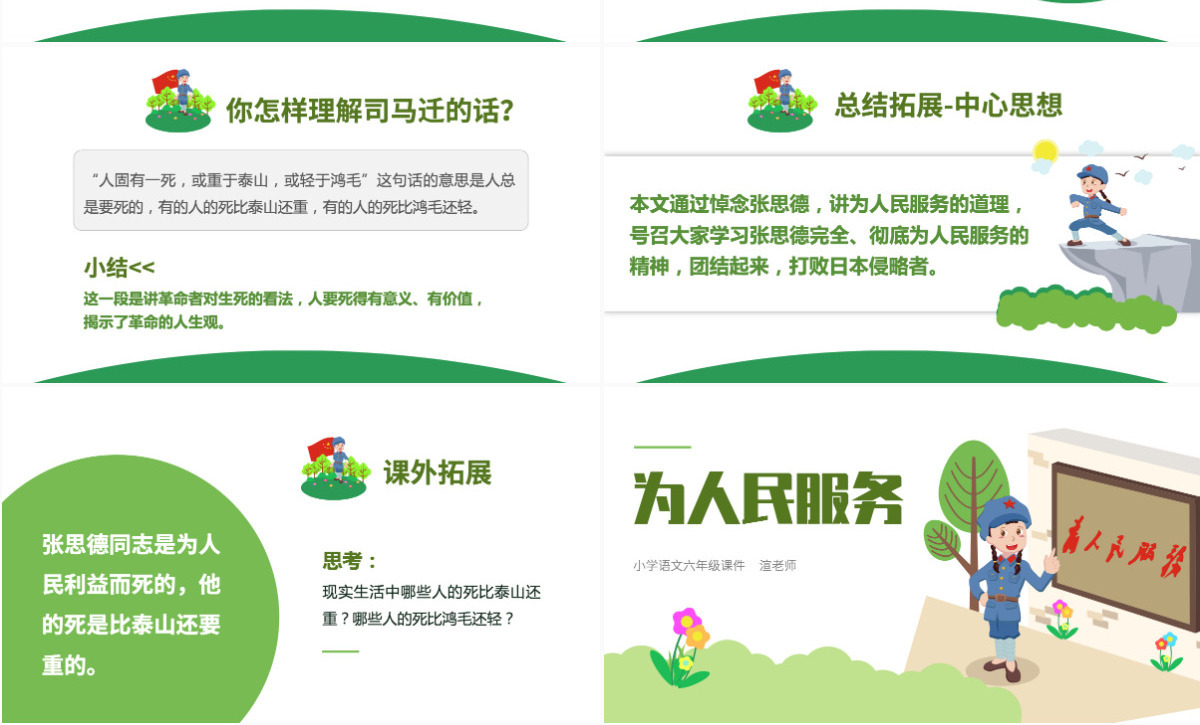 六年级为人民服务语文课件PPT模板