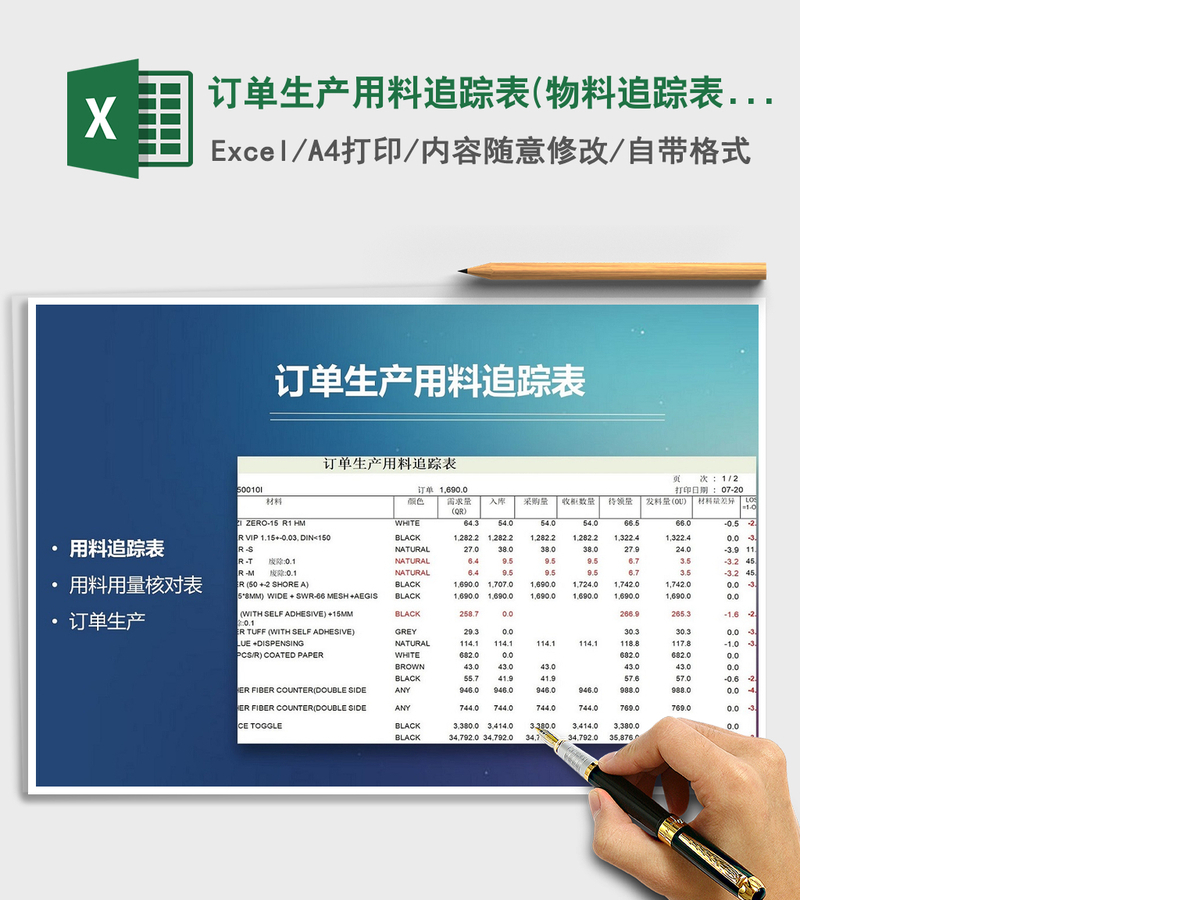 2021年订单生产用料追踪表(物料追踪表)