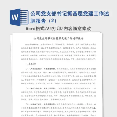 公司党支部书记抓基层党建工作述职报告(2) 公司党支部书记抓基层党建工作述职报告(2)