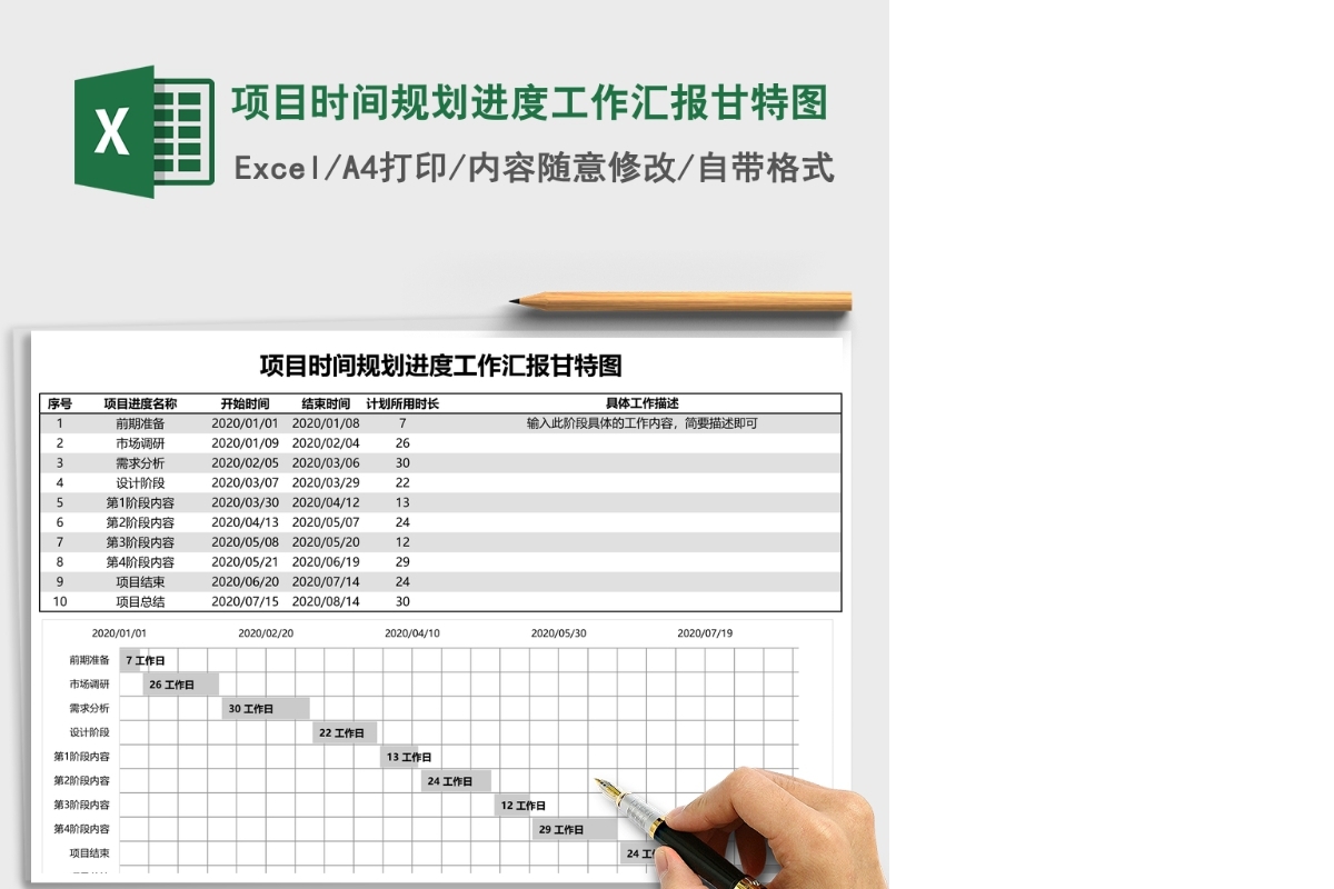 项目时间规划进度工作汇报甘特图Excel表格模板