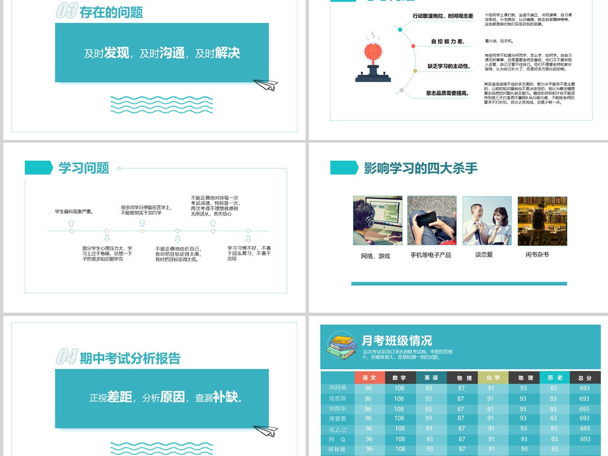 原创中小学生家长会月考学习计划总结PPT模板