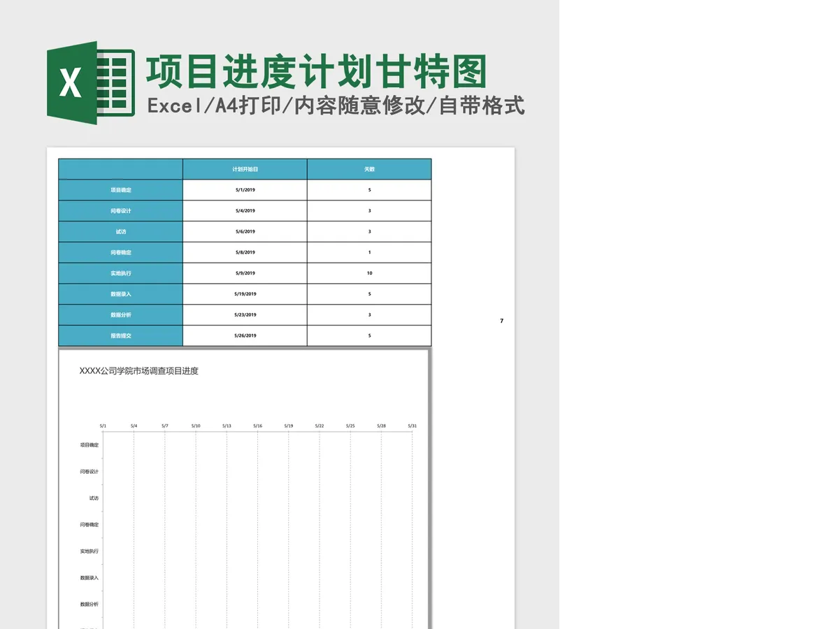 项目进度计划甘特图Excel表格 项目进度计划甘特图Excel表格