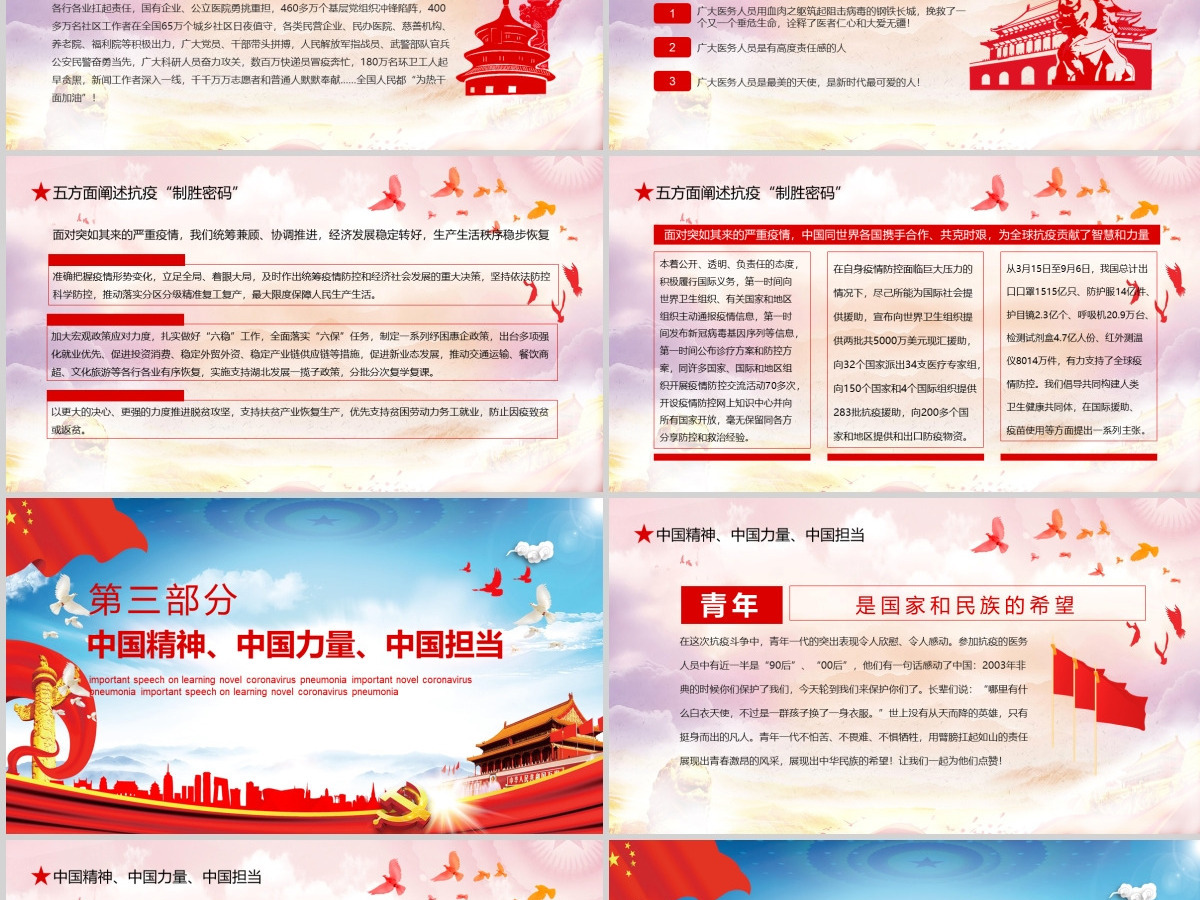 学习全国抗击新冠肺炎疫情表彰大会重要讲话PPT模板-含讲稿