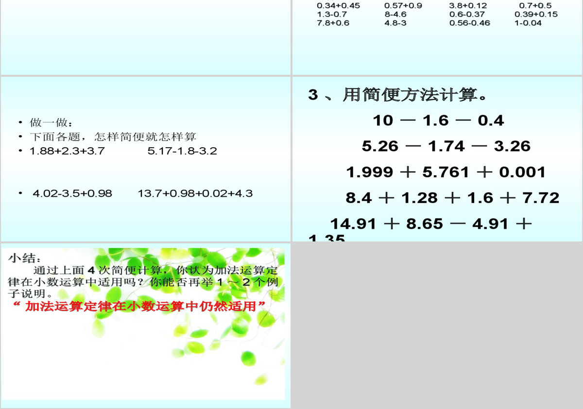 整数加法运算定律推广到小数四年级数学下册ppt