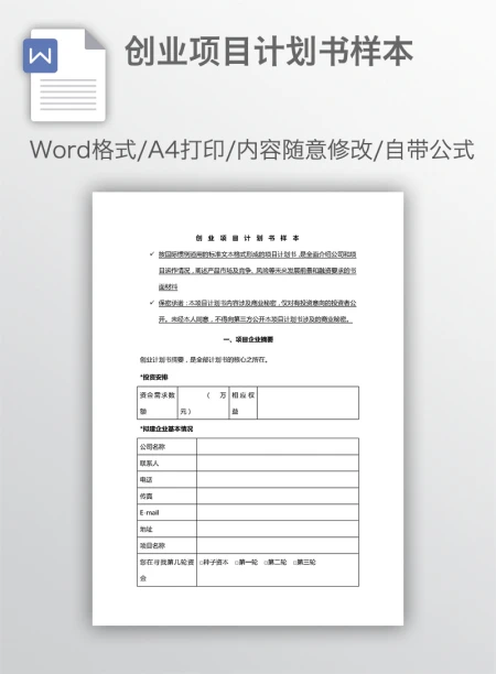 创业项目计划书样本