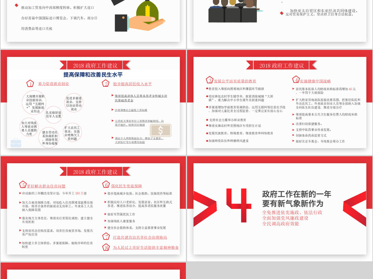 红白扁平风两会政府工作报告解读PPT模板 红白扁平风两会政府工作报告解读PPT模板