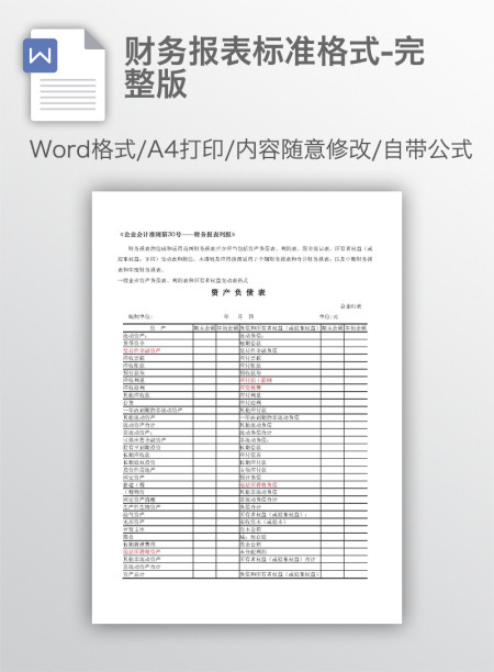 财务报表标准格式-完整版