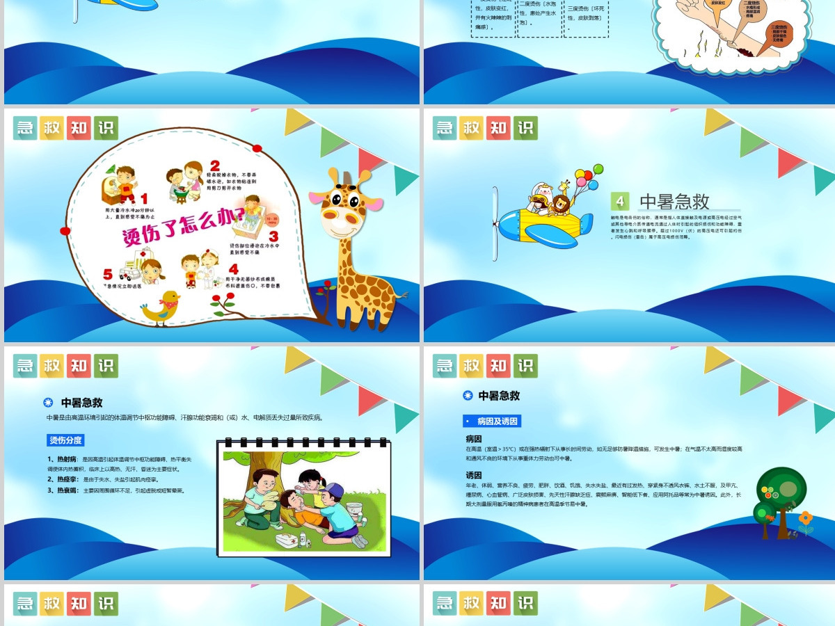 蓝色卡通风小学生常用急救知识PPT模板