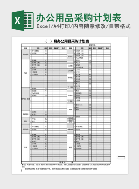 办公用品采购计划表