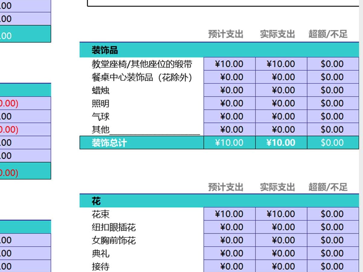 婚礼预算表Excel模板