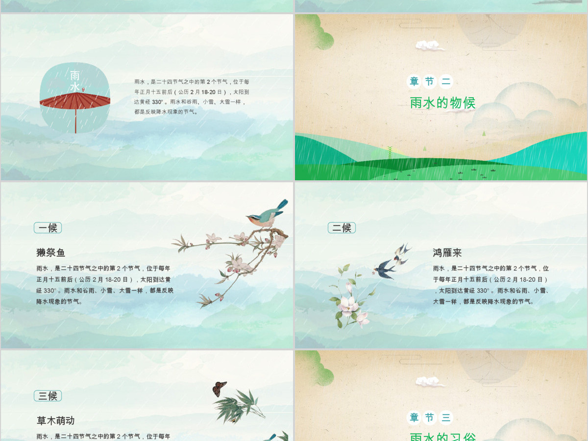 二十四节气之雨水主题动态PPT模板