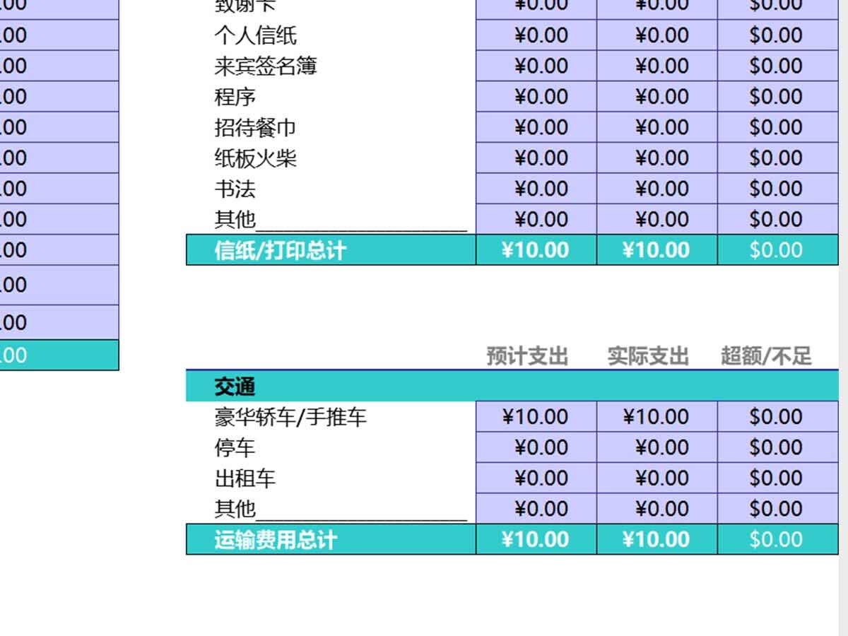 婚礼预算表Excel模板
