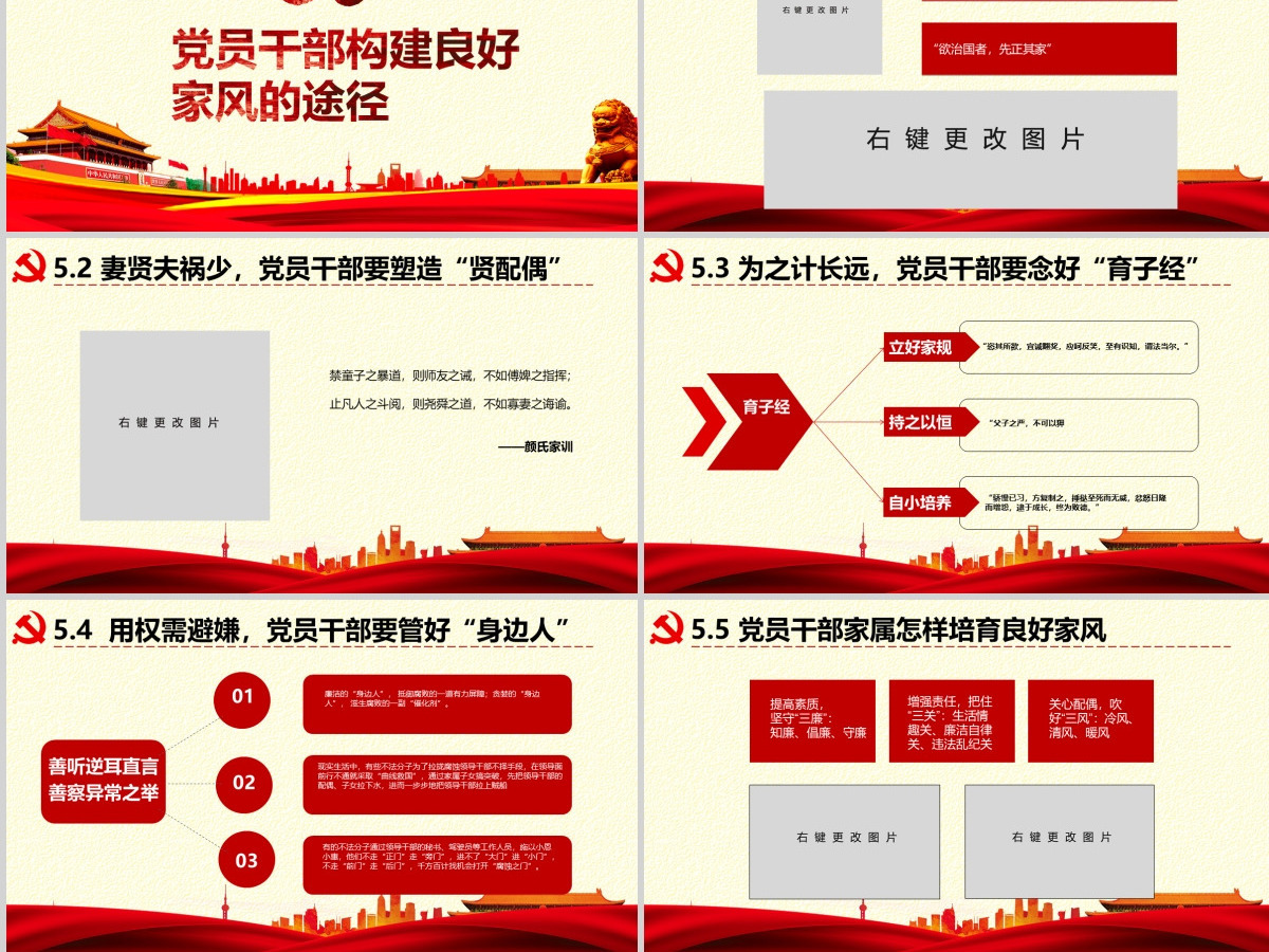 原创弘扬传统文化推进党员干部家风党课PPT-版权可商用