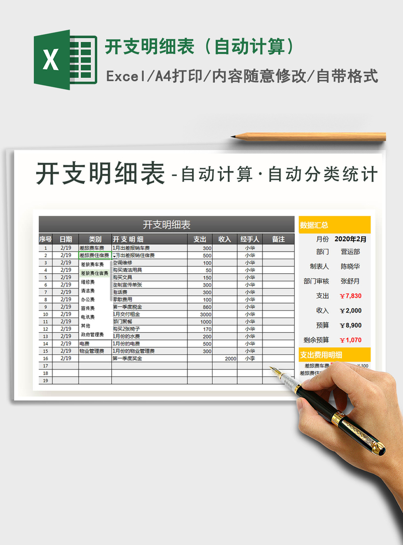 2021年开支明细表(自动计算) 2021年开支明细表(自动计算)
