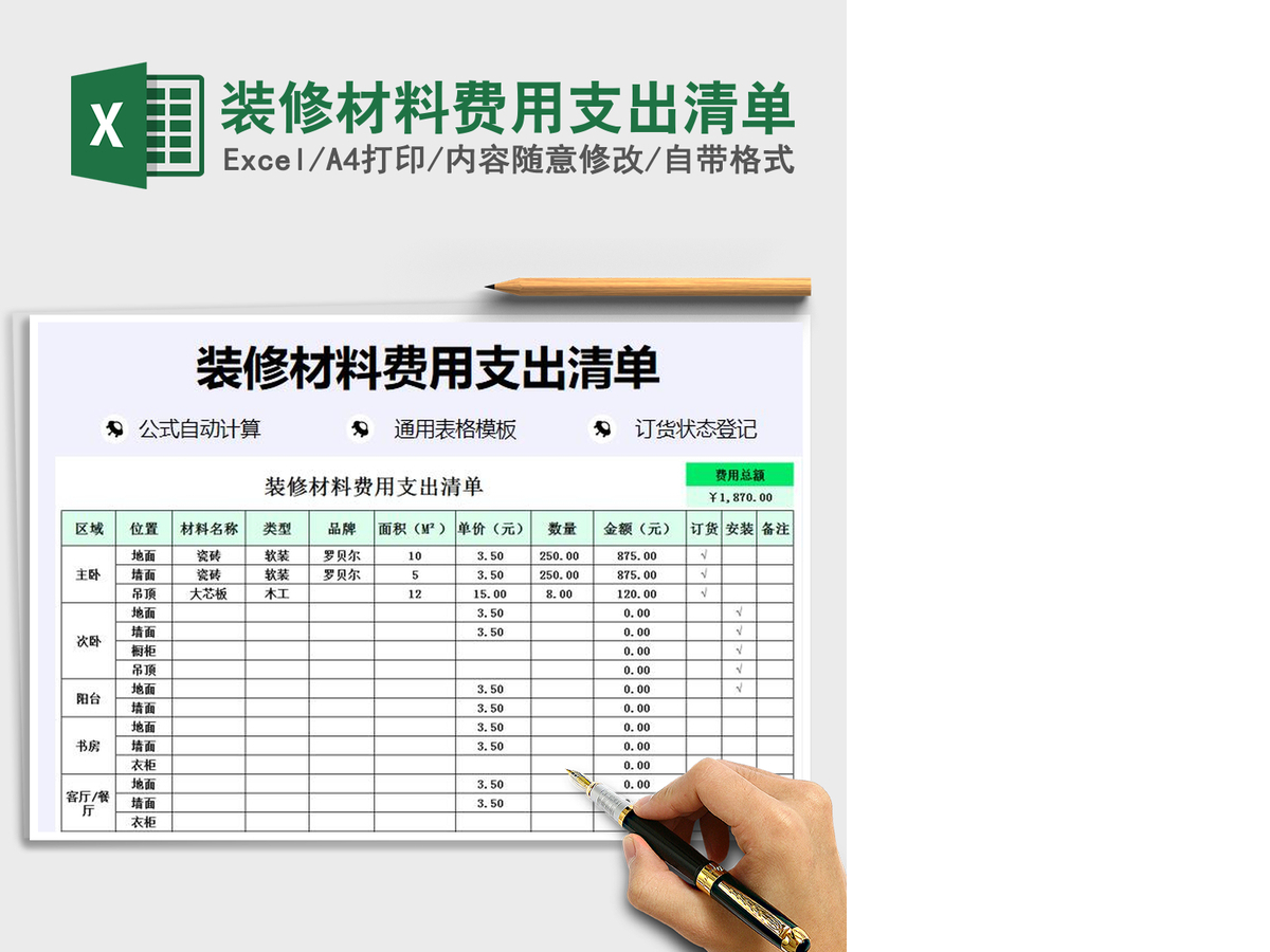 2021年装修材料费用支出清单 2021年装修材料费用支出清单