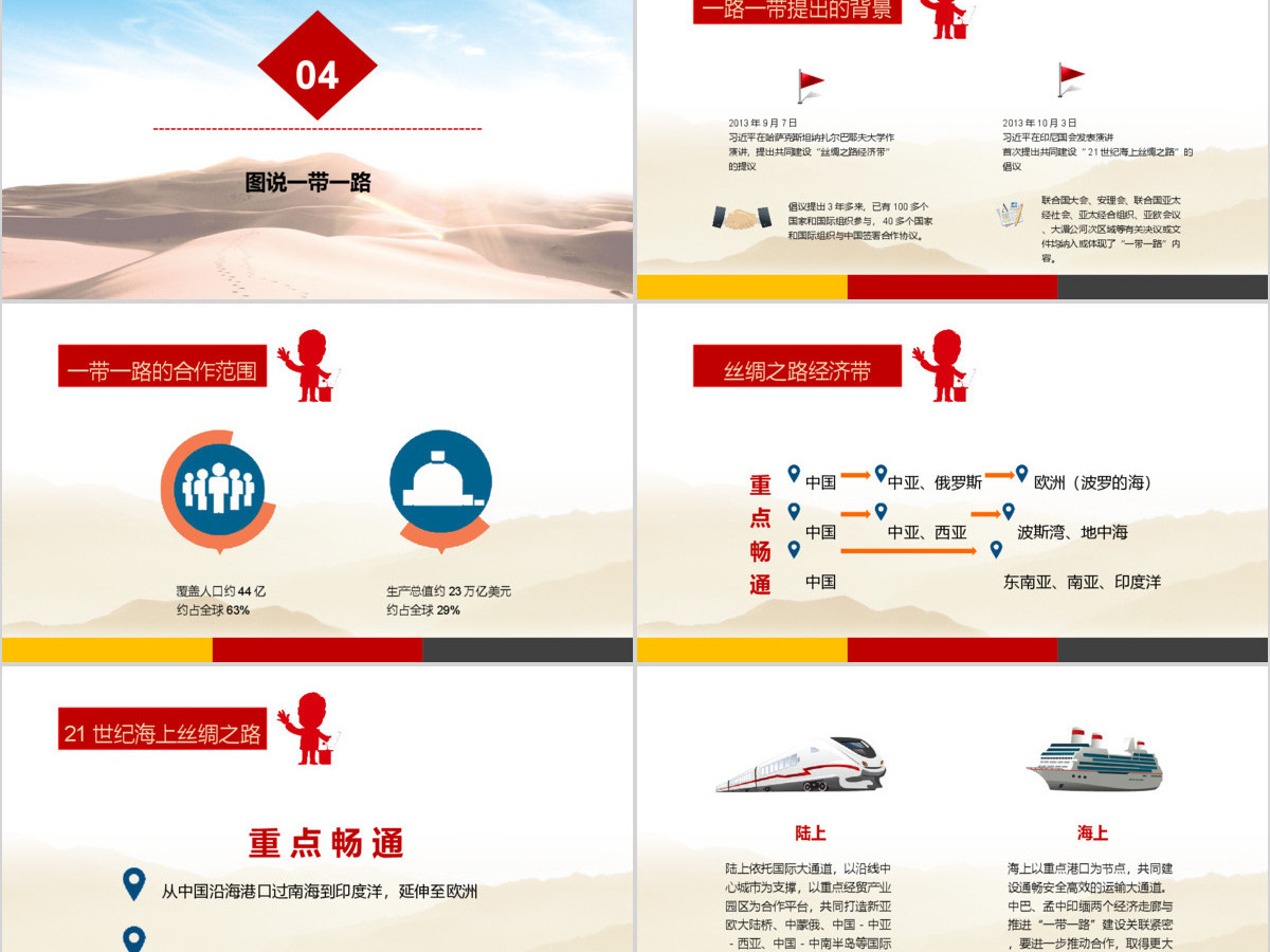 一带一路（党建）新丝绸之路PPT模版