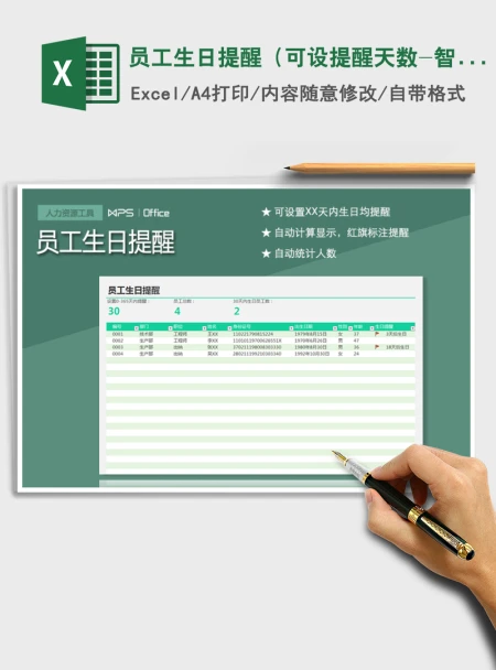 2021年员工生日提醒(可设提醒天数-智能计算) 2021年员工生日提醒(可设提醒天数-智能计算)