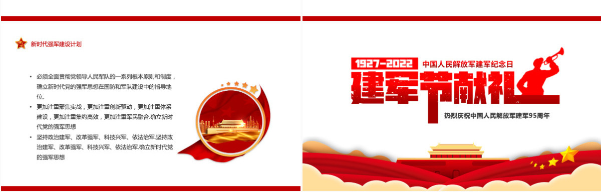 八一建军节献礼红色简约风热烈庆祝中国人民解放军建军95周年专题课件模板PPT
