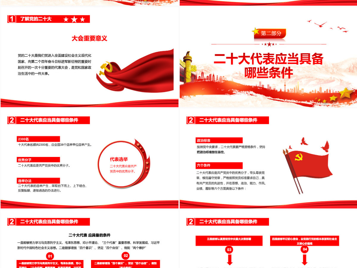 喜迎党的二十大PPT红色喜庆了解二十大及二十大代表应当具备的条件党课课件 喜迎党的二十大PPT红色喜庆了解二十大及二十大代表应当具备的条件党课课件