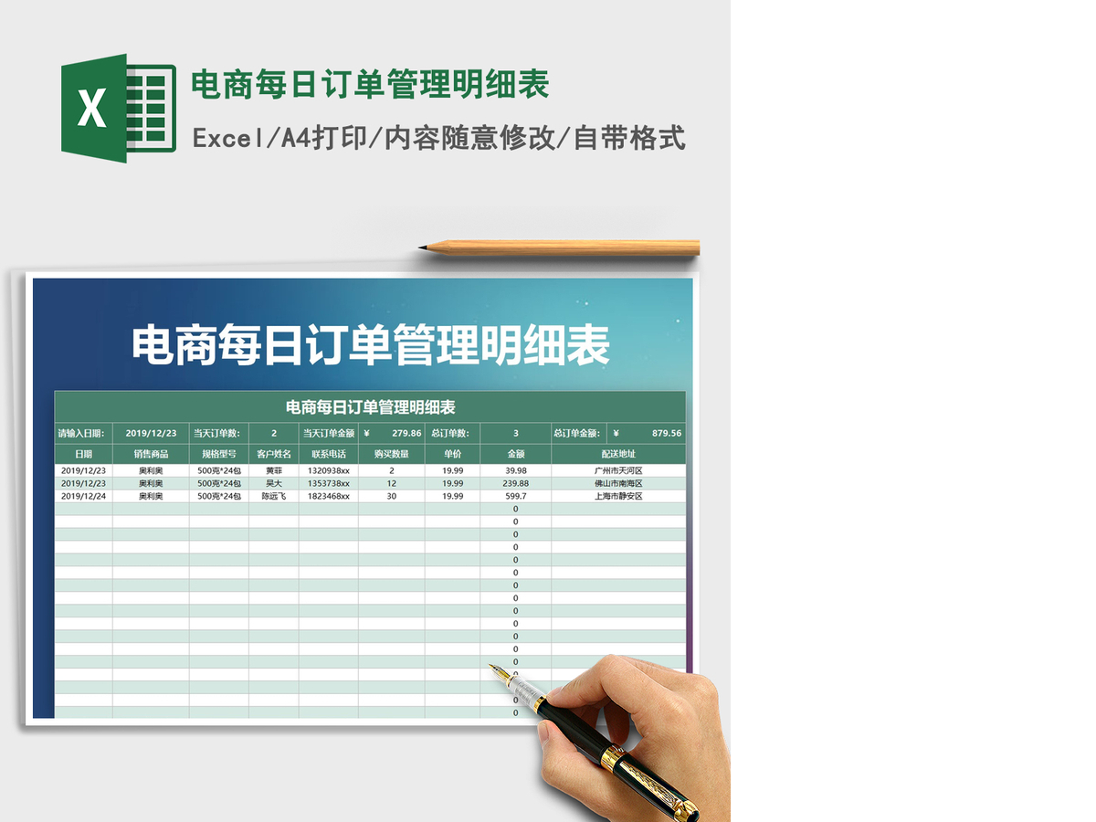 2021年电商每日订单管理明细表 2021年电商每日订单管理明细表